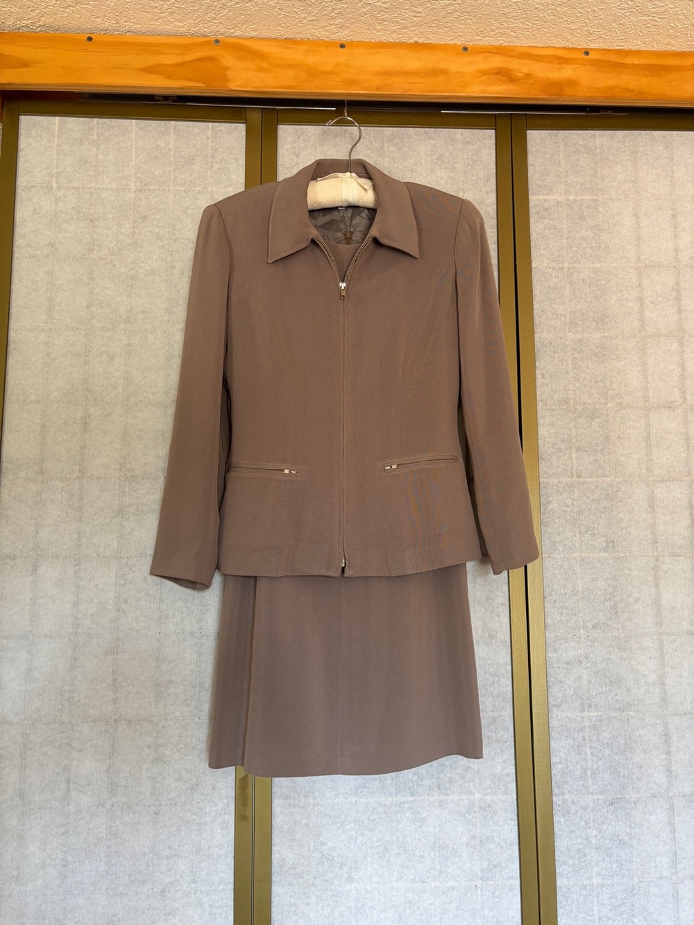 Ann Tijan for Kenar Vintage Two-Piece Dress Suit, Taupe, Size 6